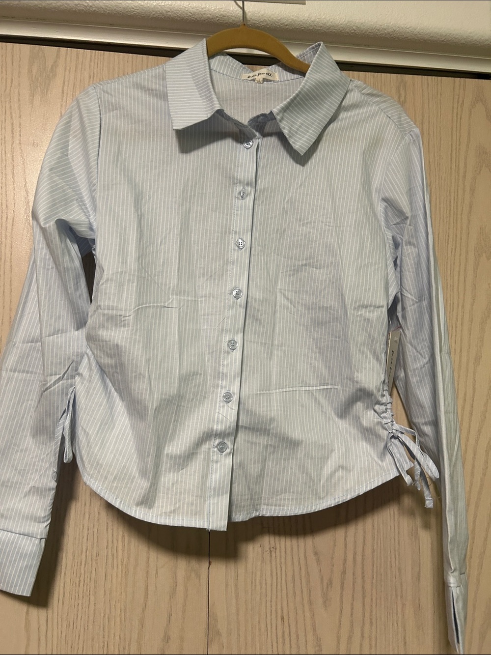 Free People Light Blue Pinstripe Button-Down Shirt